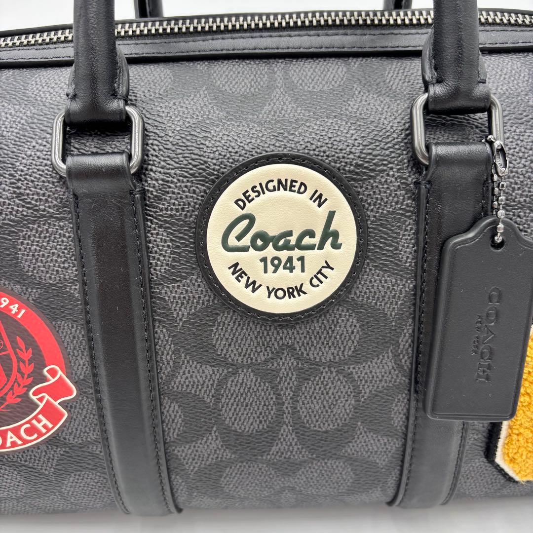 COACH コーチ 2WAY ボストンバッグ 黒 PVC レザー ショルダー付