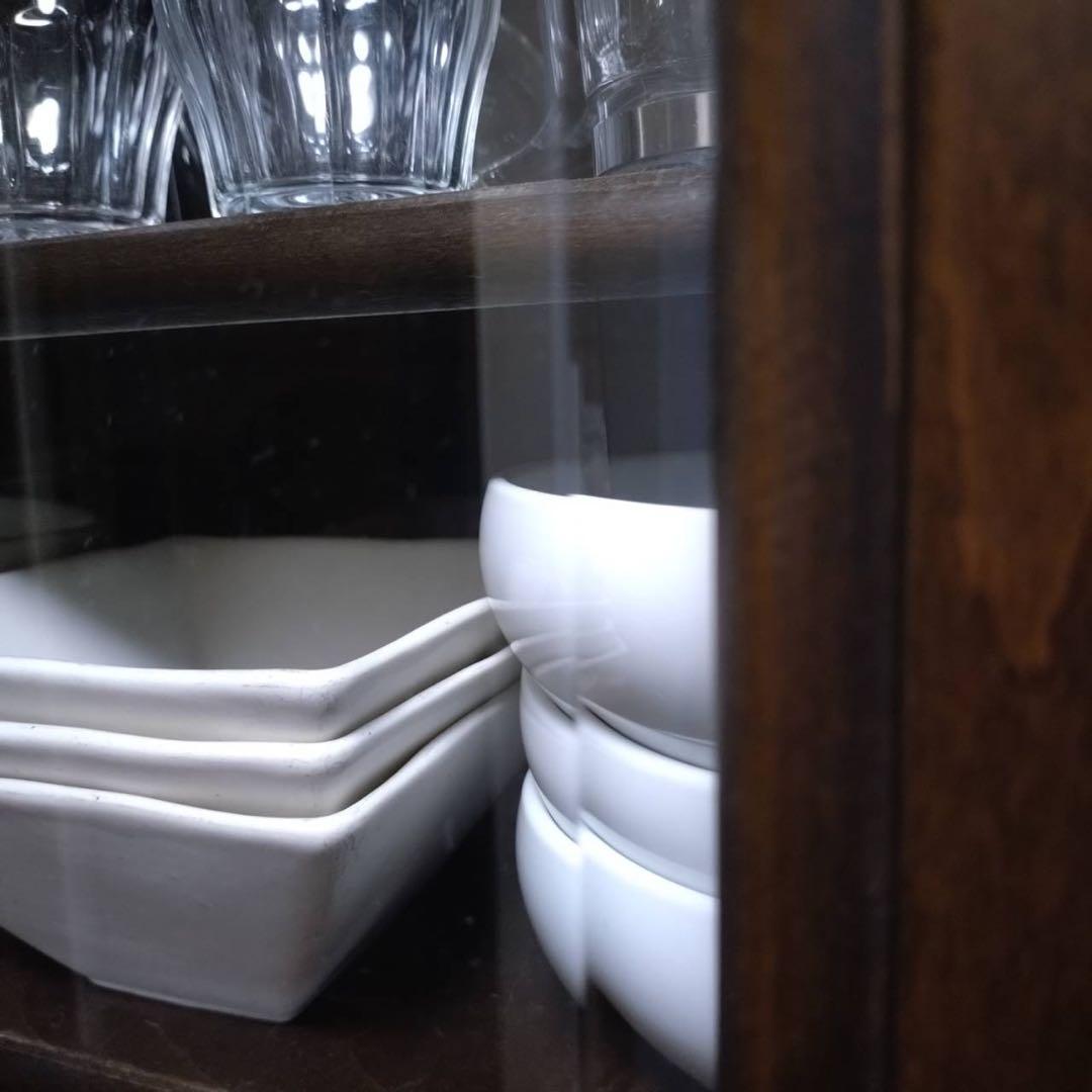 木製食器棚 ガラス扉付き ダークブラウン