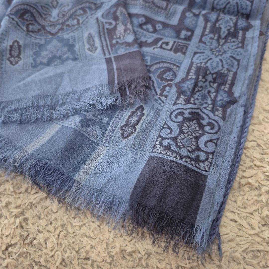 美品★ETRO ペイズリー　シルク製　ストール　青系