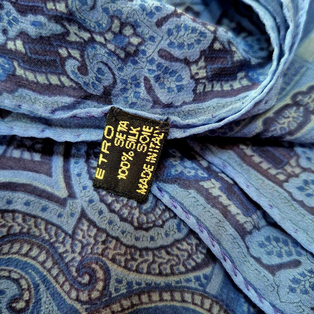 美品★ETRO ペイズリー　シルク製　ストール　青系
