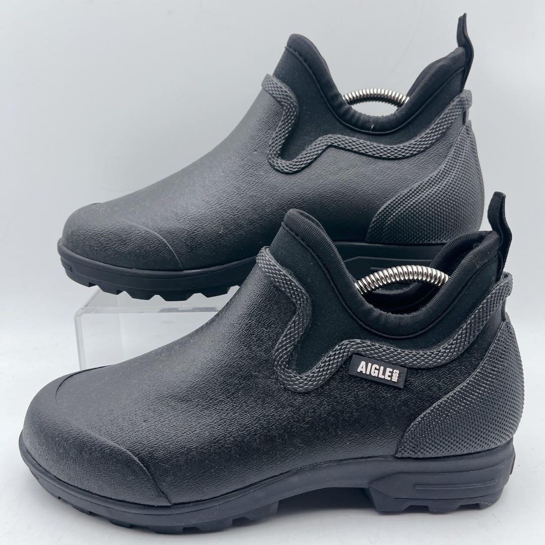 極美品✨AIGLE エーグル ラバーブーツ 防水 長靴 ショート丈 晴雨兼用 黒
