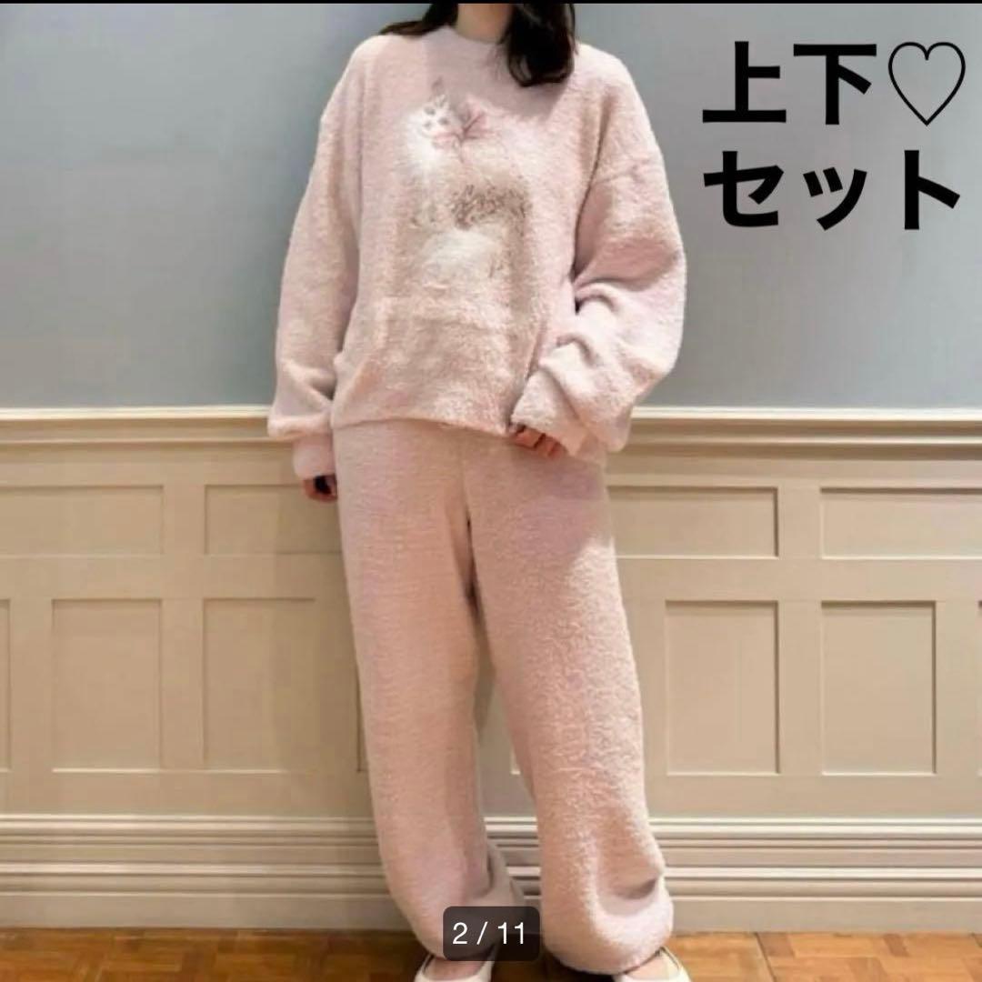 ベビモコ　CAT ジャガード　プルオーバー　ロングパンツ