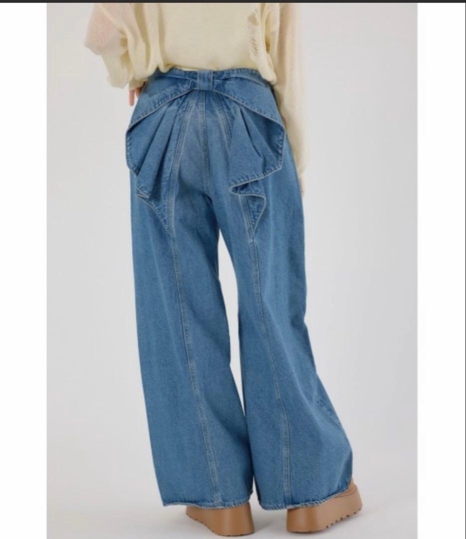 週末限定リボン付きワイドレッグ大人気のデニム 可愛いRODEO CROWNS新品