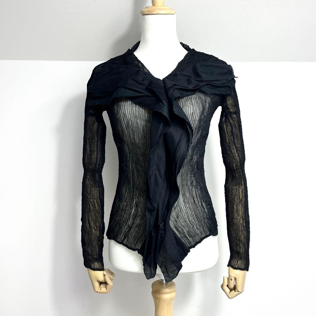 ISSEY MIYAKE フリル　変形プリーツカーディガン　ブラック　黒