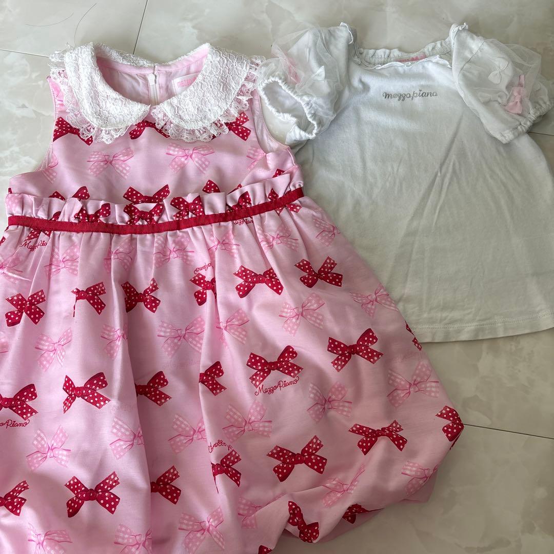 メゾピアノ♡リボンバルーンワンピース♡リボンカットソーセット8090