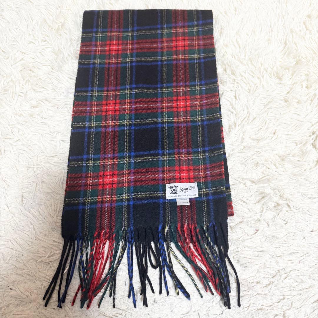 カシミヤ100%/美品✨ジョンストンズ　マフラー ストール チェック フリンジ