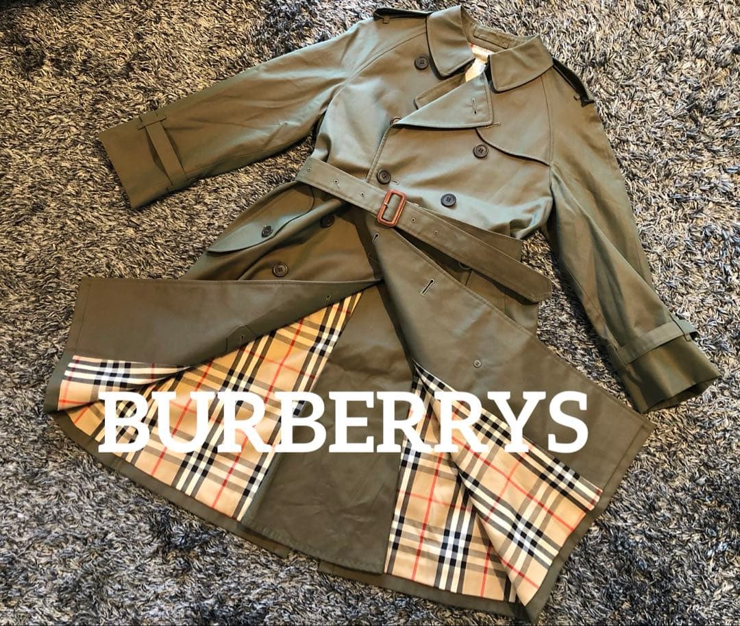 【美品】BURBERRYSバーバリー トレンチコート　オリーブ色 ノバチェック