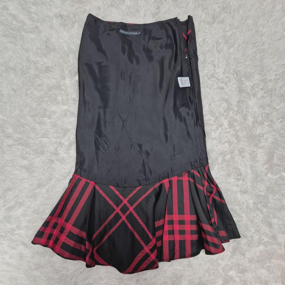 RALPH LAUREN　ラルフローレン　フレアスカート　チェック　シルク100