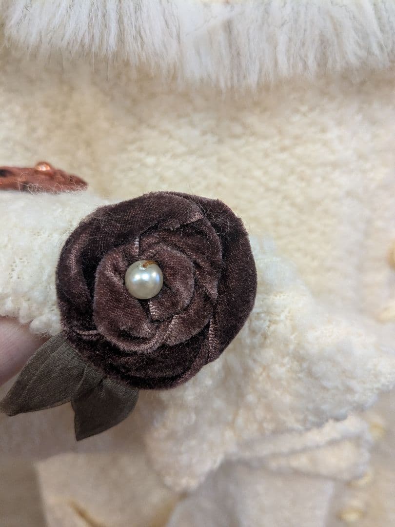 ロングコート　ビッグカラー　花柄　薔薇　手染め　モチーフ　WHITE