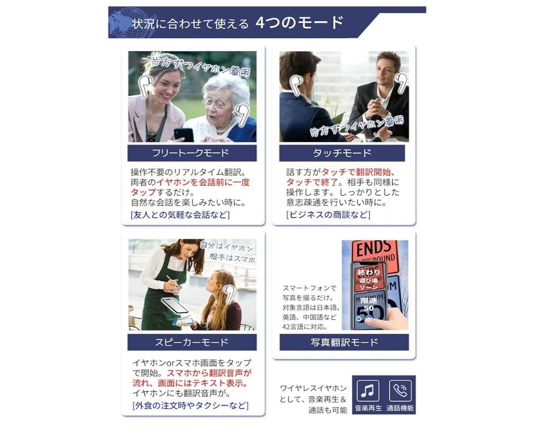 Wooask M6 PLUS ワイヤレスイヤホン型 AI翻訳機 オフライン版