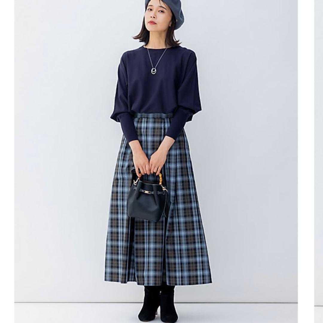 美品✨23区 ナイロンチェックタフタ タックスカート 2023 大きい ゆったり