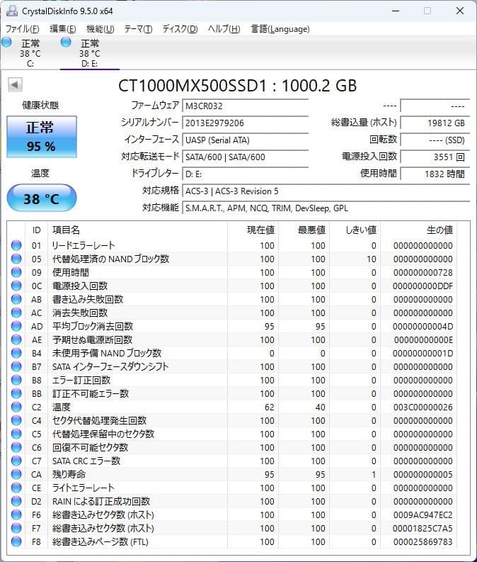 crucial MX500 2.5インチ SSD 1000GB