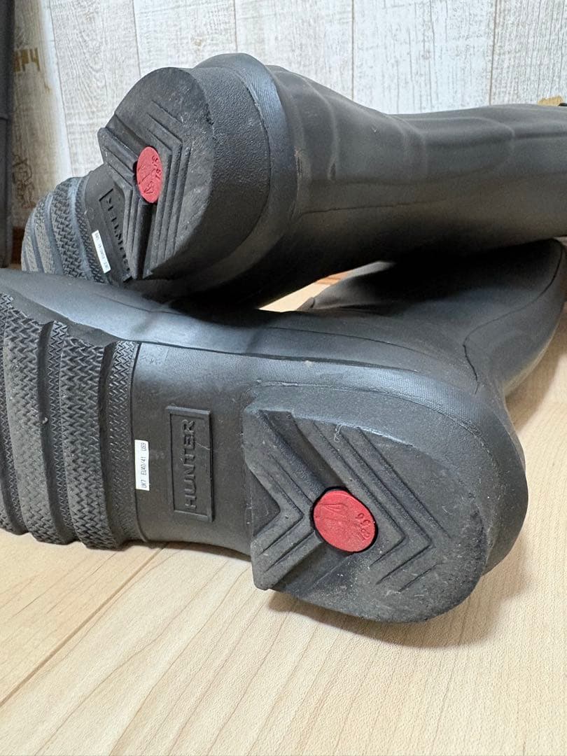 25.5〜26㎝★美品HUNTERレインブーツUK7 ハンターブーツ 長靴 黒