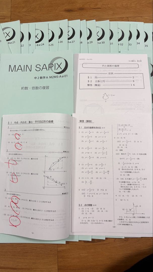 【SAPIX中学部】中２数学　MAIN SAPIX・春期講習・夏期講習・冬期講習