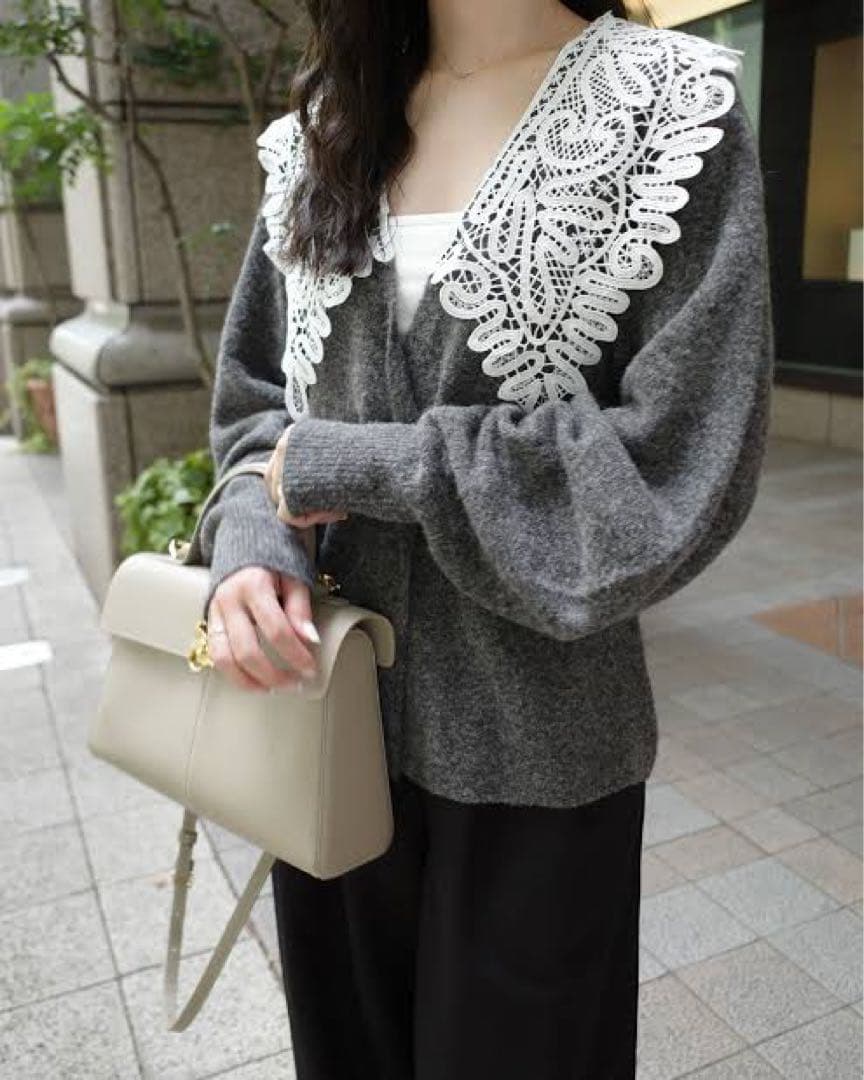 トップス Acka. lace collar knit cardigan