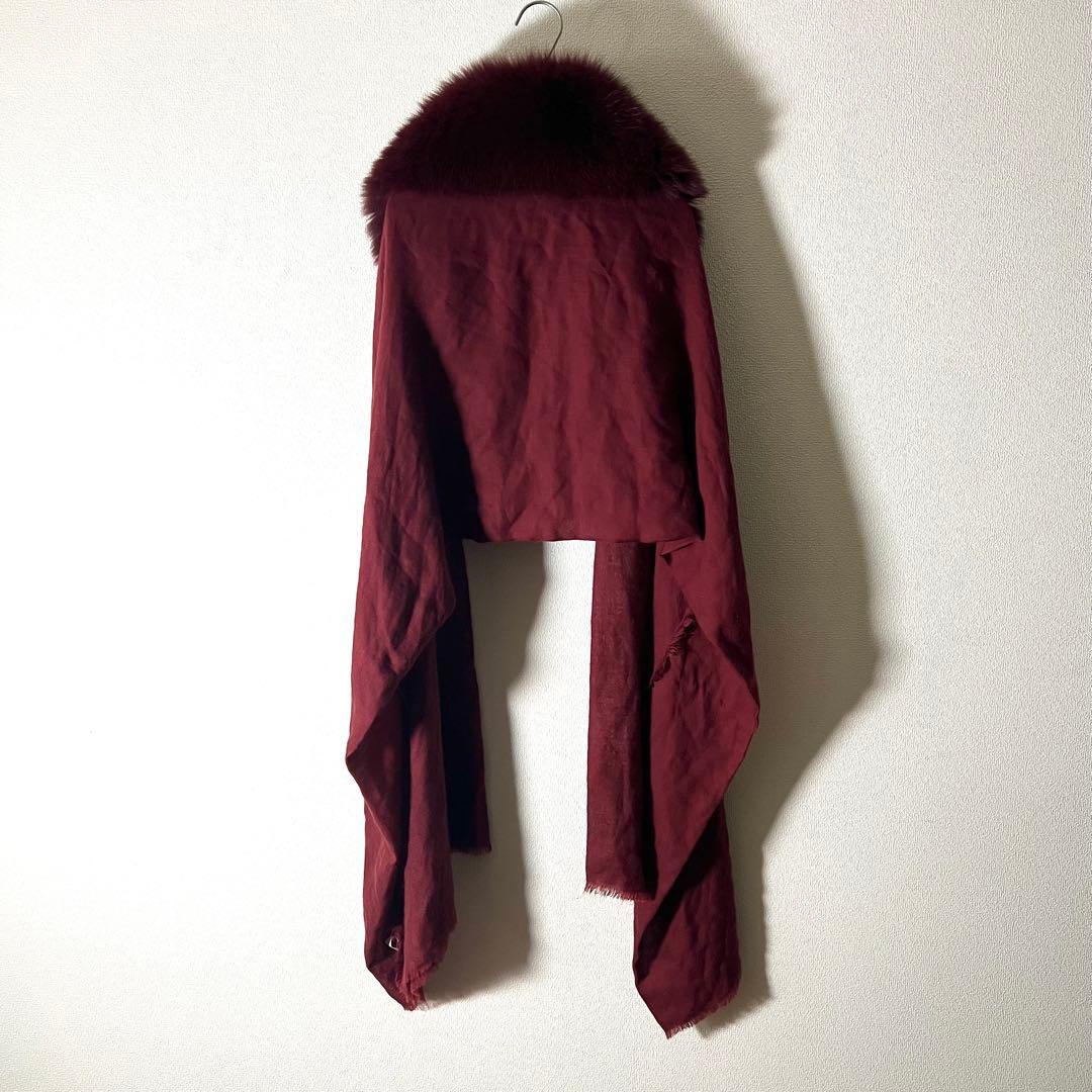 現行品 VALENTINO ブルーフォックス カシミヤ100% ストール ケープ