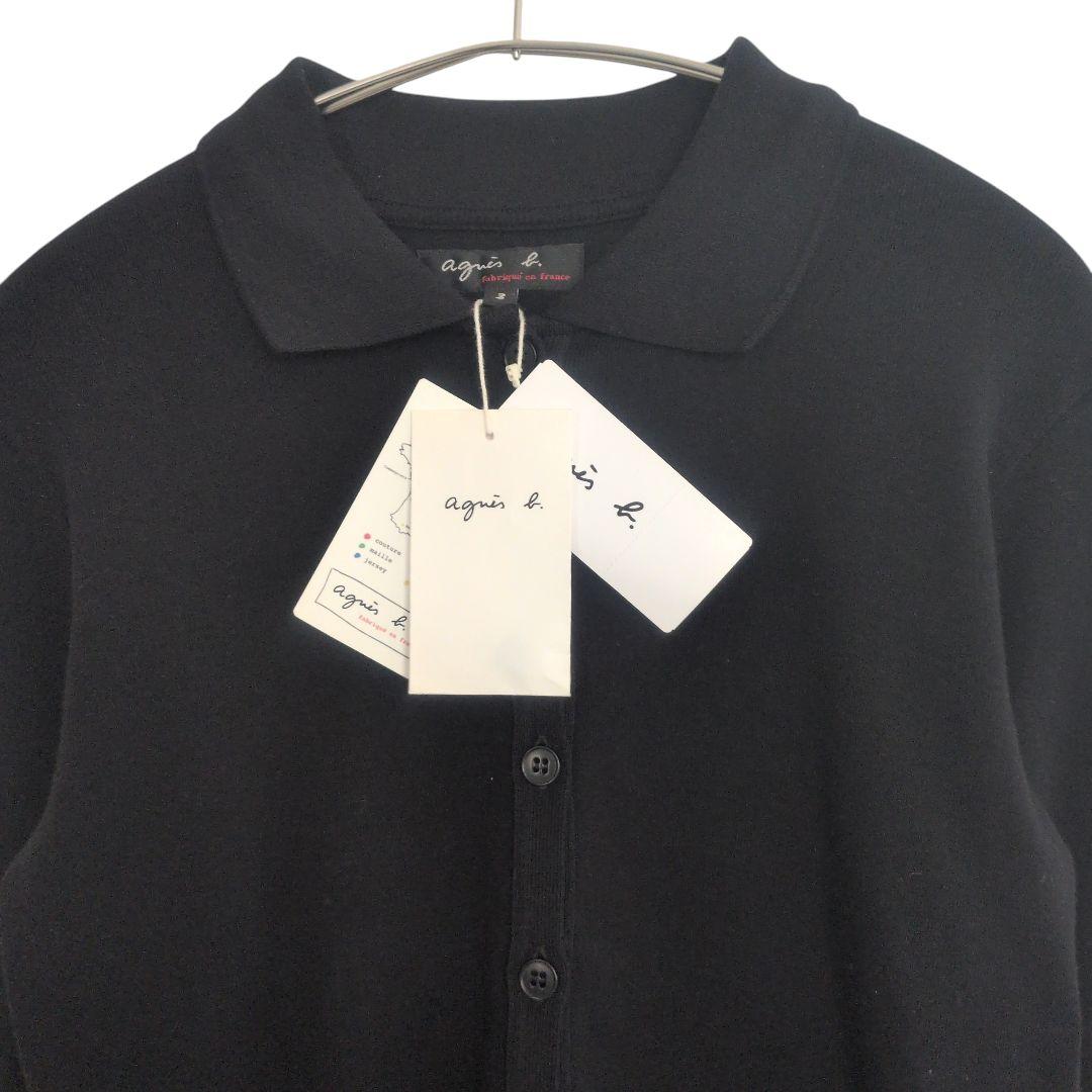 新品　agnes b. コットン 襟付き カーディガン フランス製　黒　L