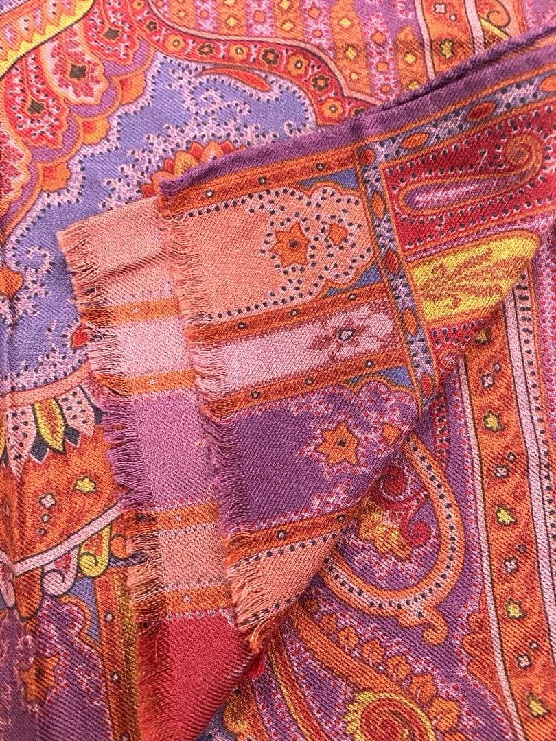 ETRO ストール マフラー シルク混ウール ペイズリー柄 エトロ 約140㌢
