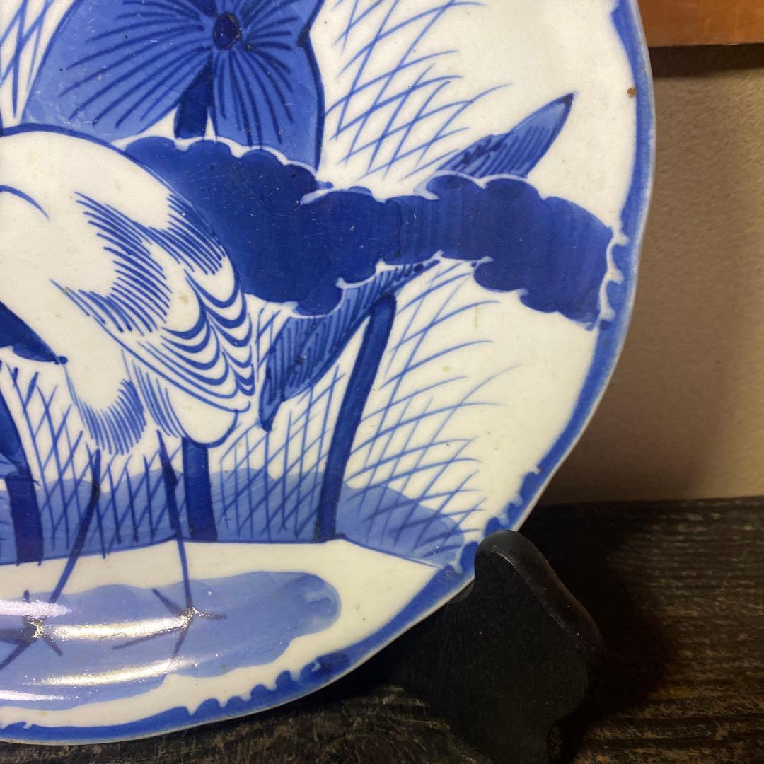古伊万里　志田窯白鷺図皿【皿立て付き】