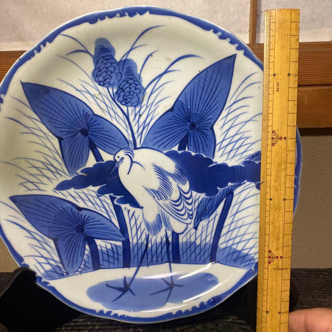 古伊万里　志田窯白鷺図皿【皿立て付き】