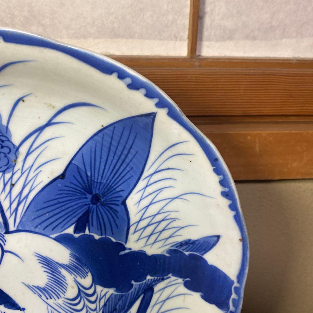 古伊万里　志田窯白鷺図皿【皿立て付き】