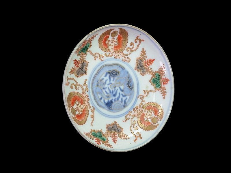 古伊万里　色絵　桐に鳳凰　団龍紋の図　４寸半皿　A809 AS-DAh