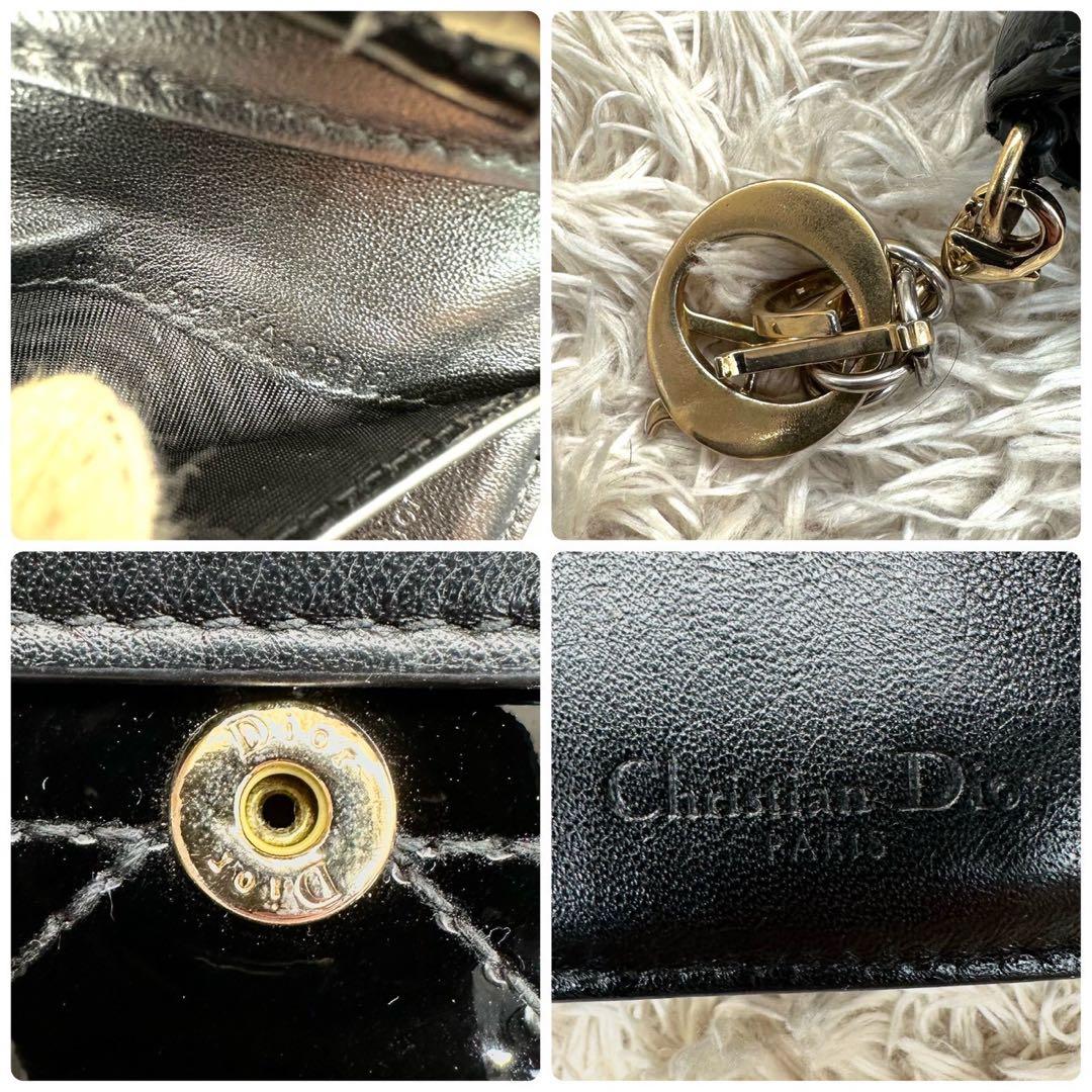 【美品】クリスチャンディオール 三つ折財布 ブラック パテント カナージュ