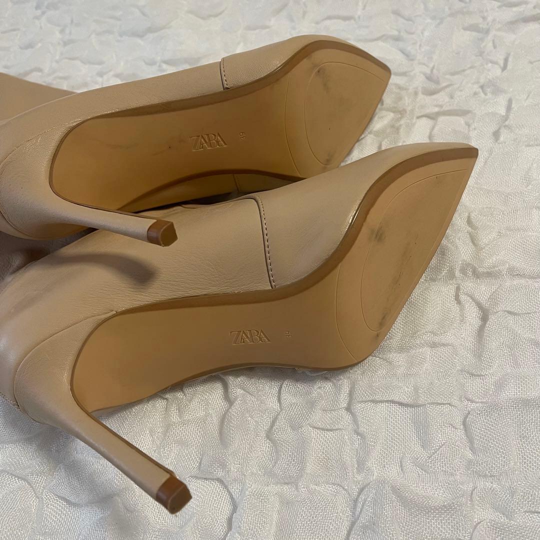 ZARA ザラ 本革 リアルレザー スティレットヒール ブーツ 39 ベージュ
