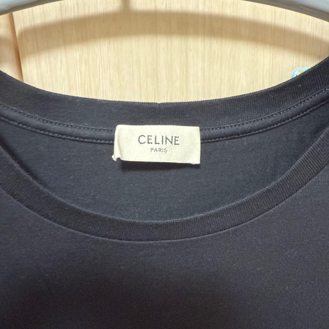 CELINE ブラック Tシャツ ロゴ入り xs