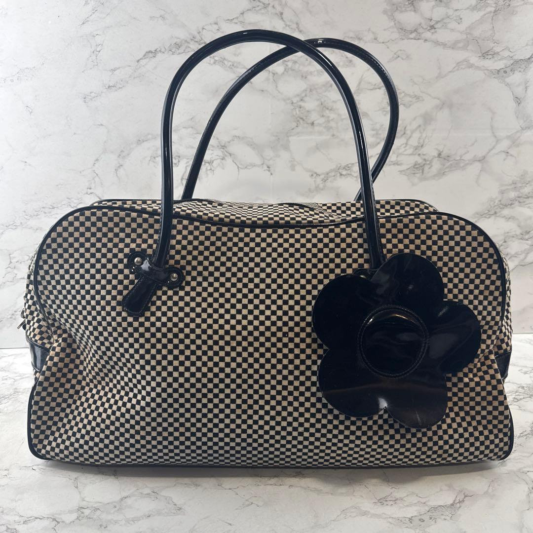 MARY QUANT マリークワント ビッグコサージュ チェックボストンバッグ