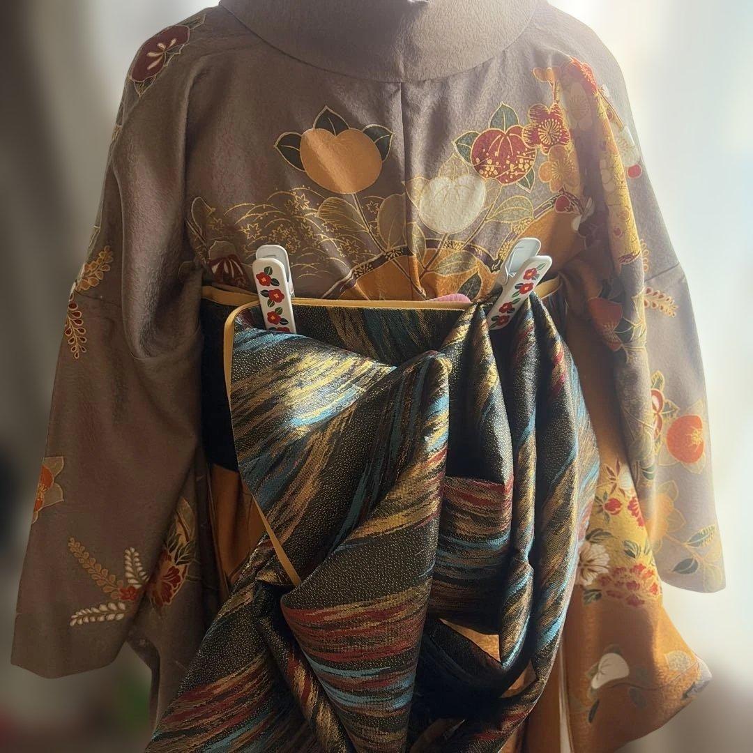 と*ん様 【美品】京友禅 大人の振袖 金茶/グレー/えんじ/古典柄