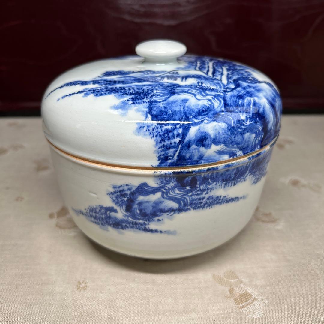 水指　染付山水風景図　茶道具茶道お茶水差しお稽古 焼き物