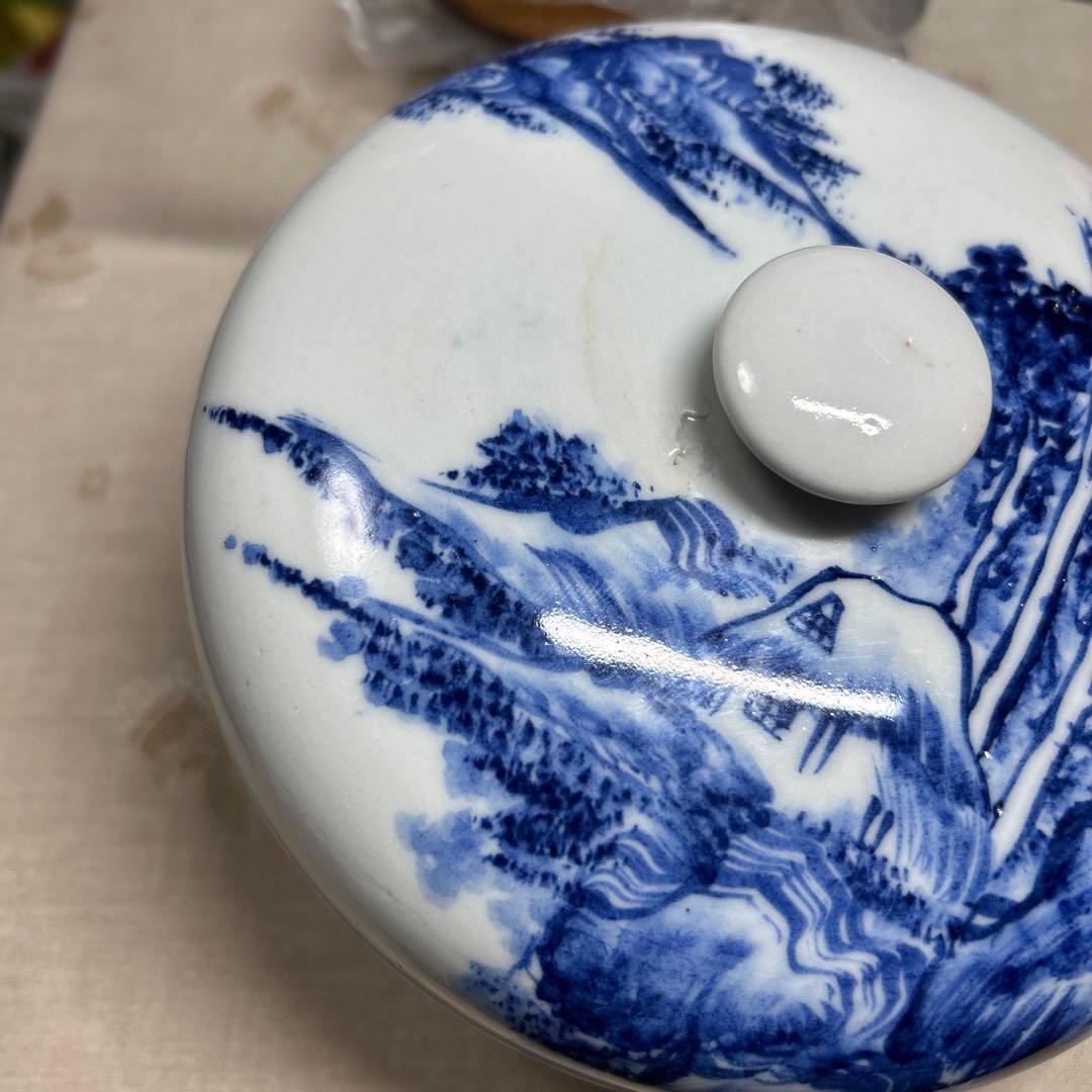 水指　染付山水風景図　茶道具茶道お茶水差しお稽古 焼き物