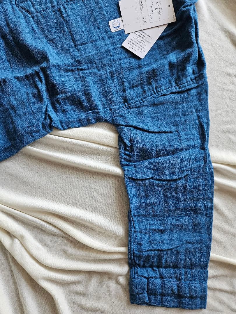 新品タグ付★UCHINO ふわタッチガーゼ 長袖ワンピース ブルー L