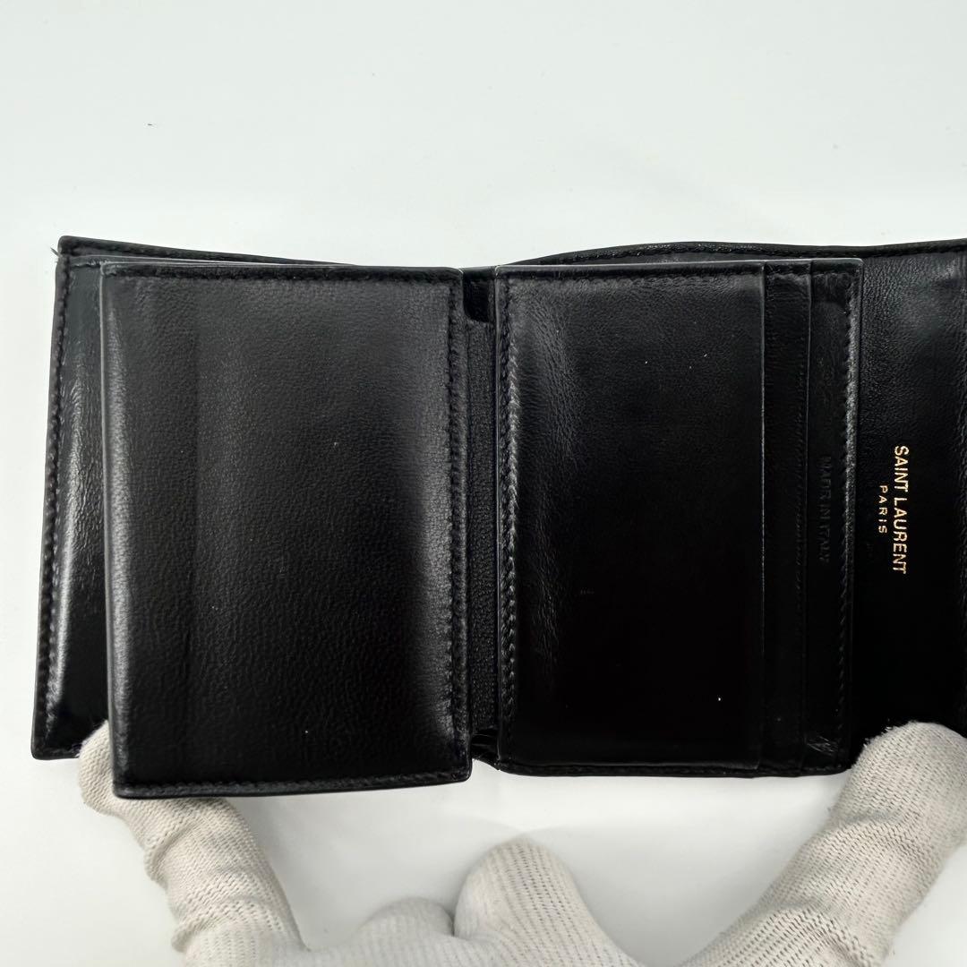 極美品✨サンローラン 折り財布 カサンドラ 金具 レザー ブラック