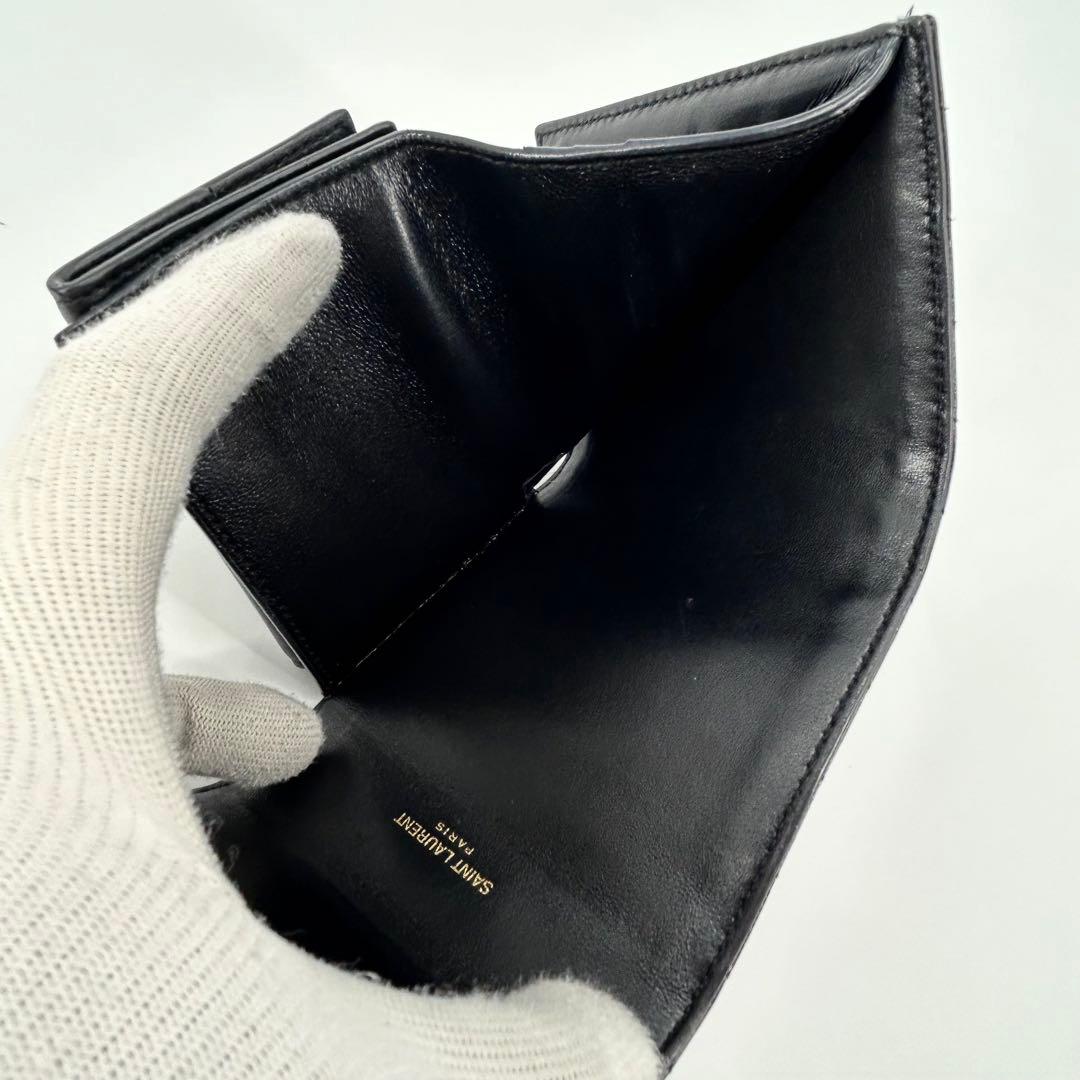 極美品✨サンローラン 折り財布 カサンドラ 金具 レザー ブラック