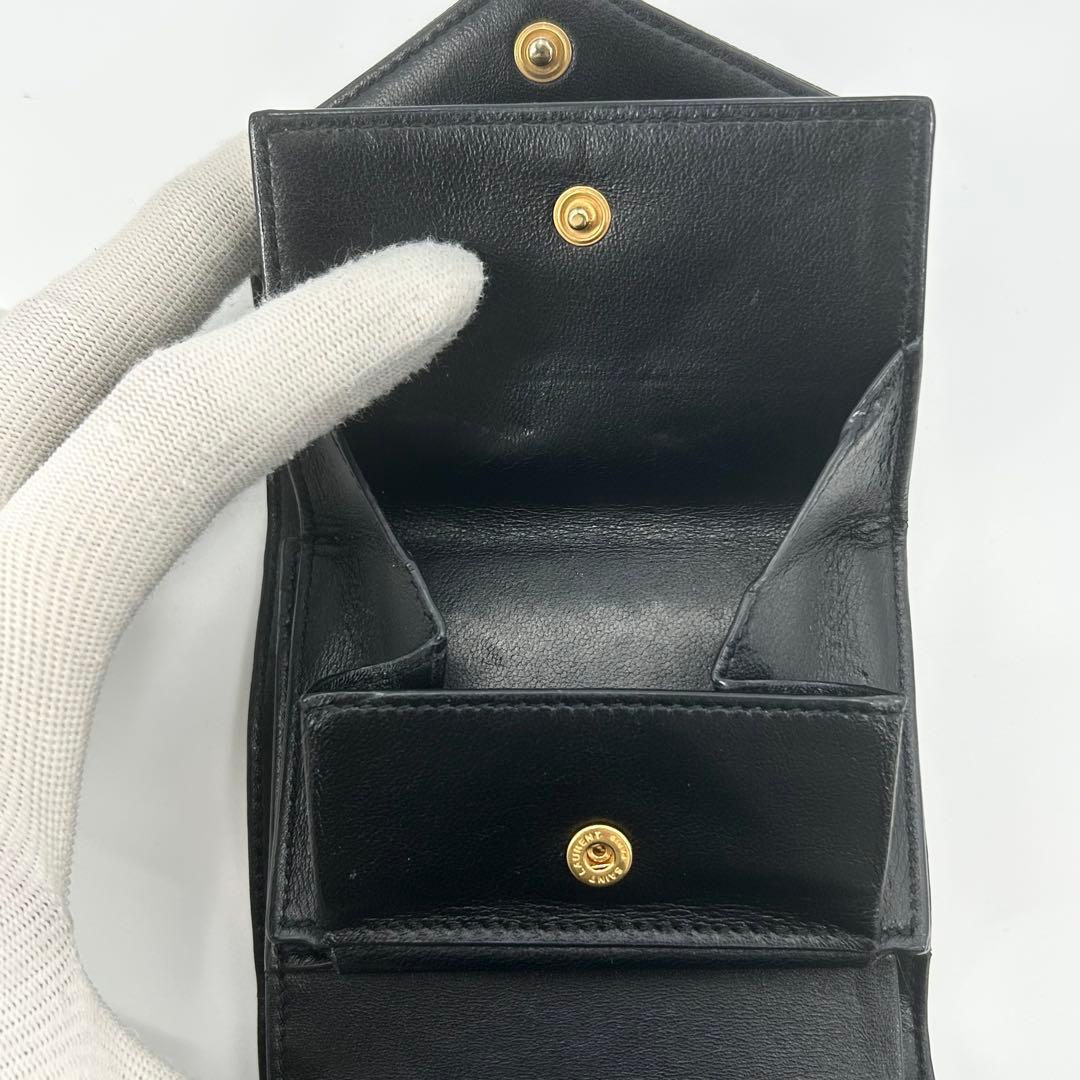 極美品✨サンローラン 折り財布 カサンドラ 金具 レザー ブラック