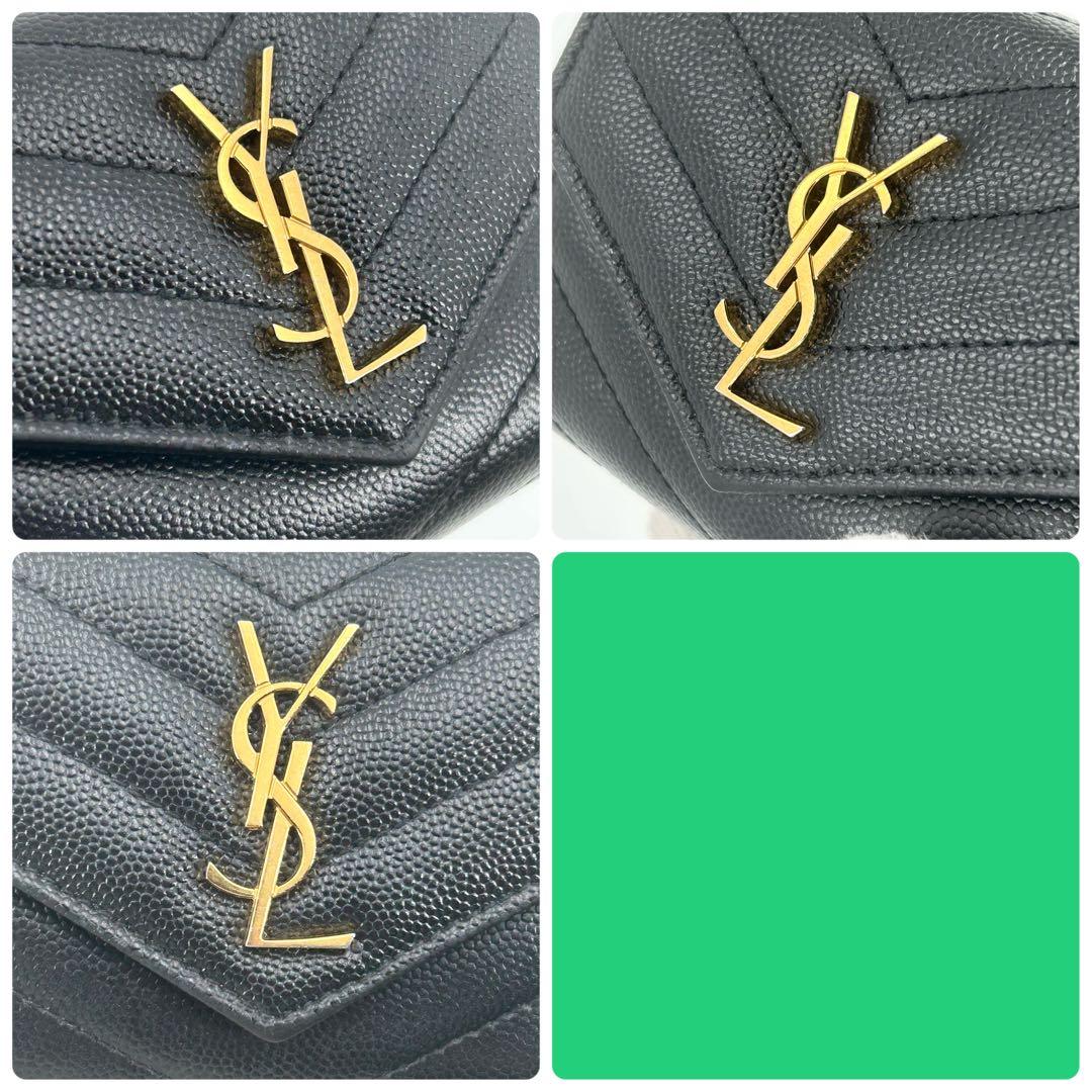 極美品✨サンローラン 折り財布 カサンドラ 金具 レザー ブラック