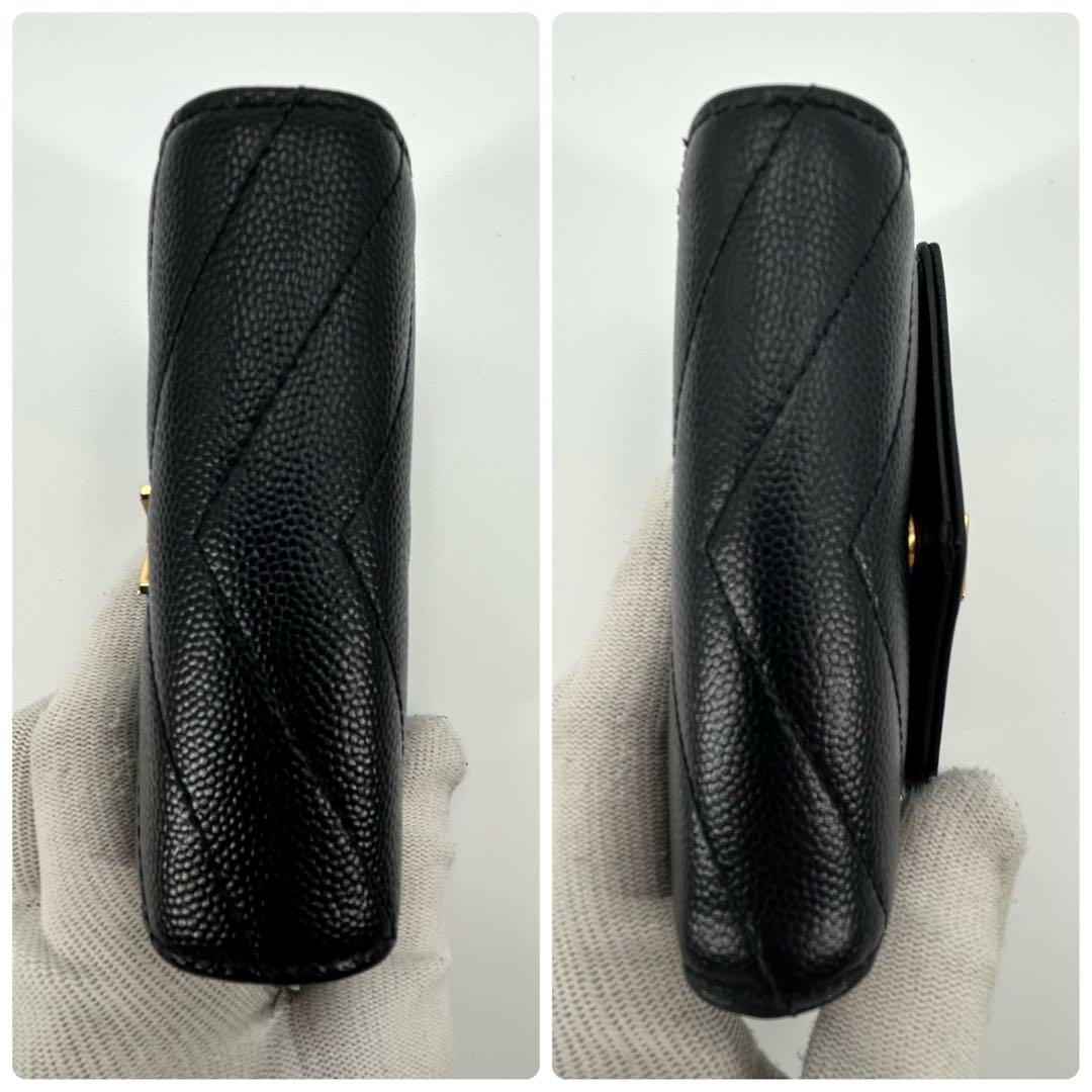 極美品✨サンローラン 折り財布 カサンドラ 金具 レザー ブラック