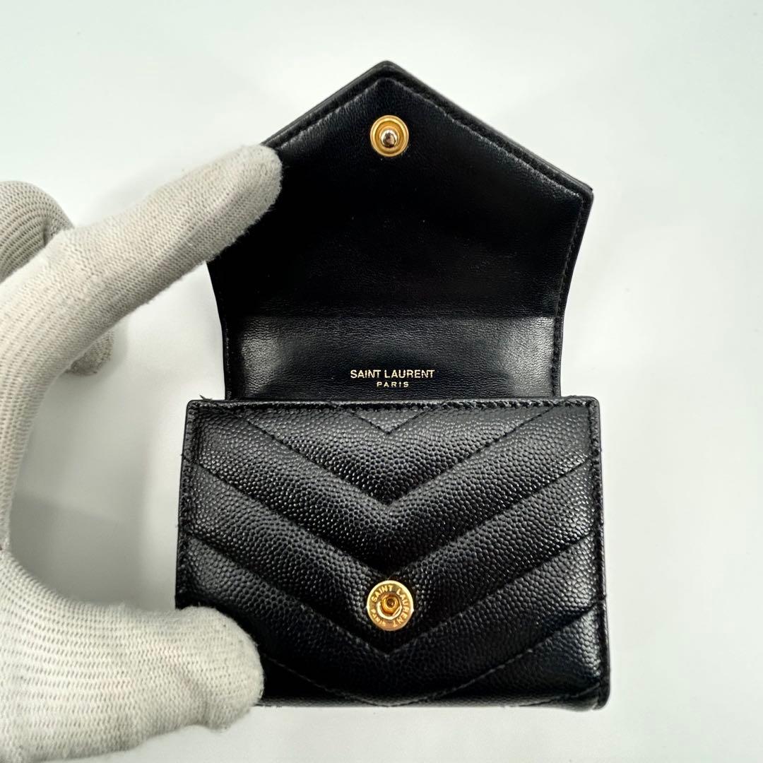 極美品✨サンローラン 折り財布 カサンドラ 金具 レザー ブラック