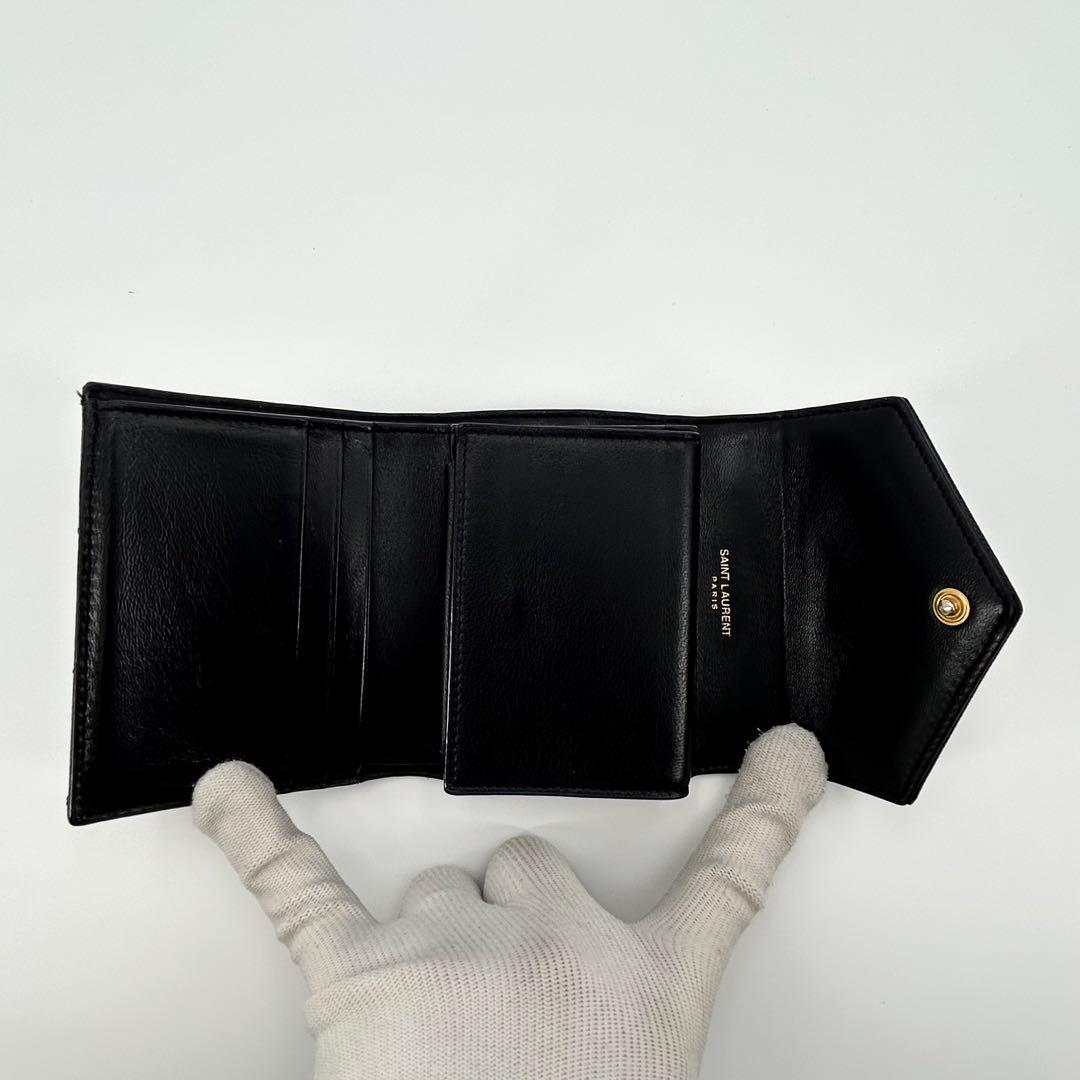 極美品✨サンローラン 折り財布 カサンドラ 金具 レザー ブラック