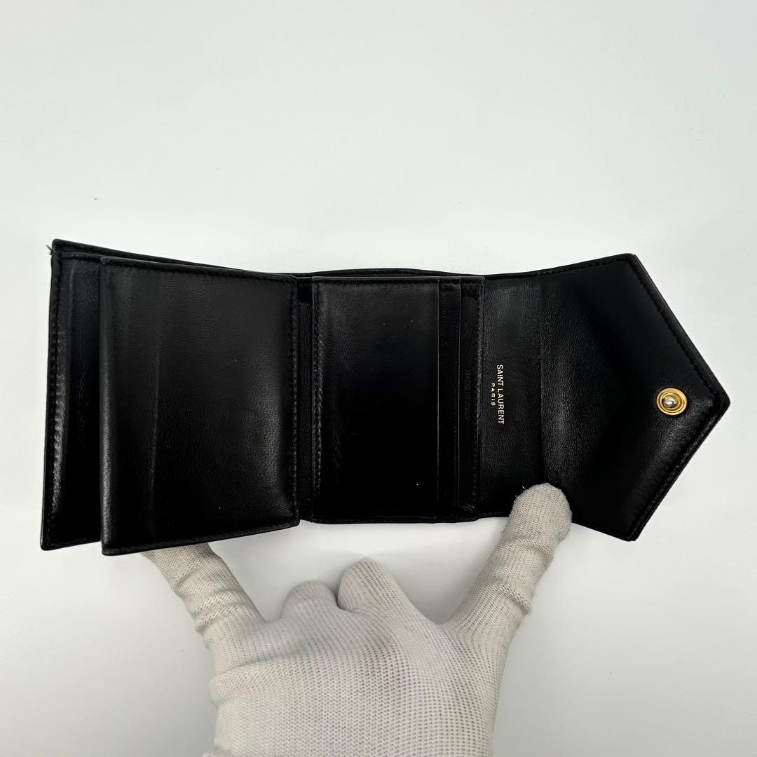 極美品✨サンローラン 折り財布 カサンドラ 金具 レザー ブラック