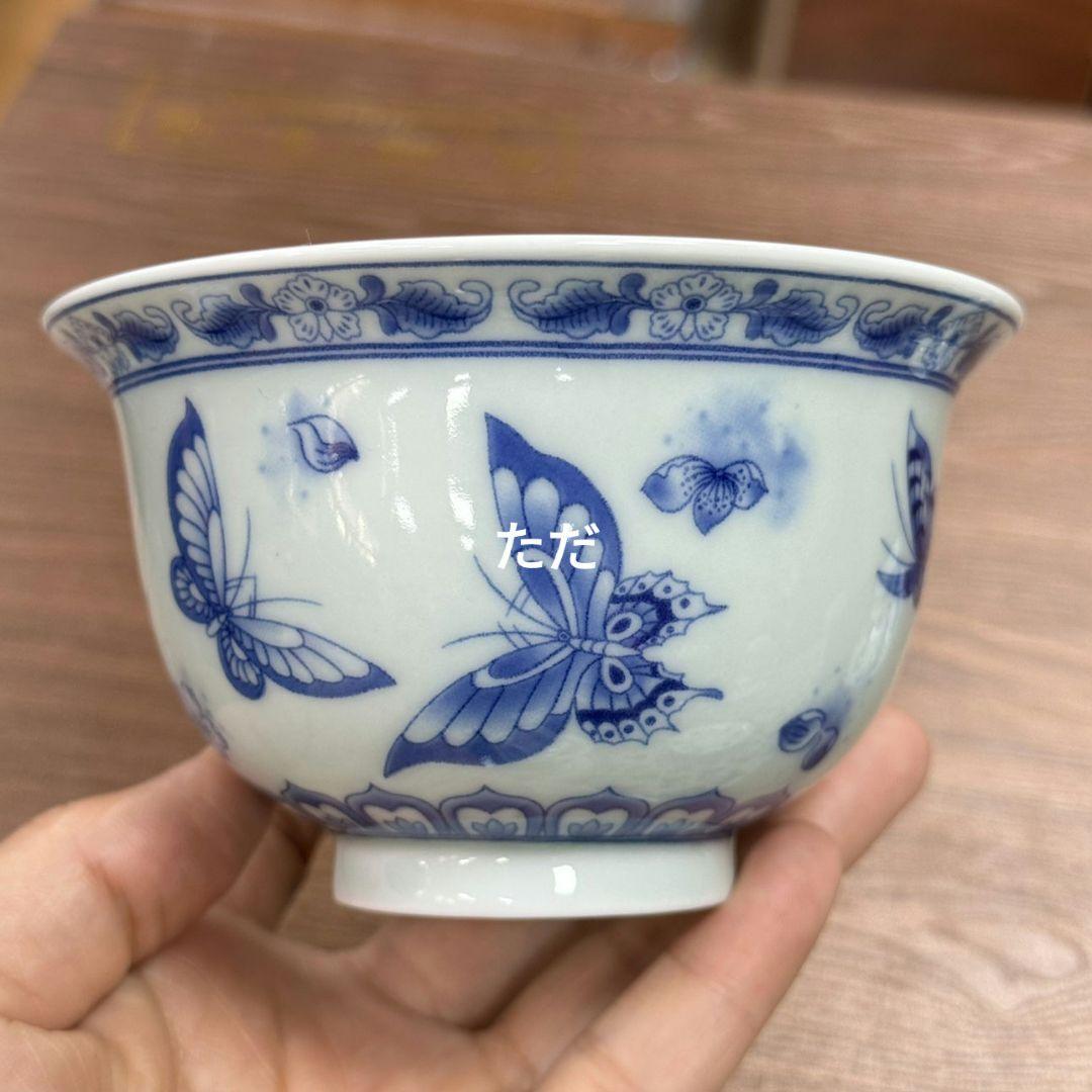 景徳鎮 青花磁胡蝶三才蓋碗 茶碗 煎茶器 茶道具 新品未使用