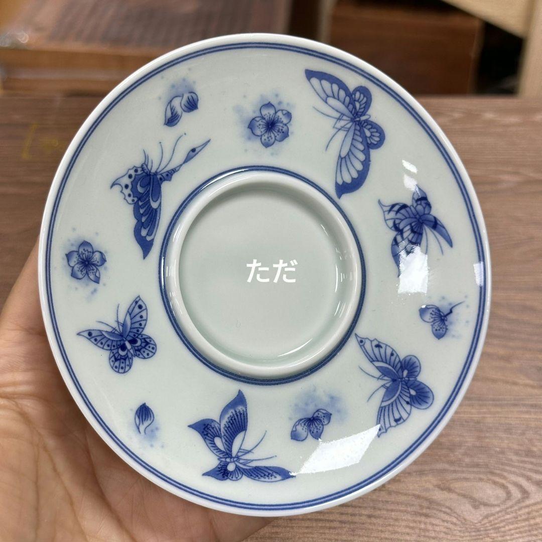 景徳鎮 青花磁胡蝶三才蓋碗 茶碗 煎茶器 茶道具 新品未使用