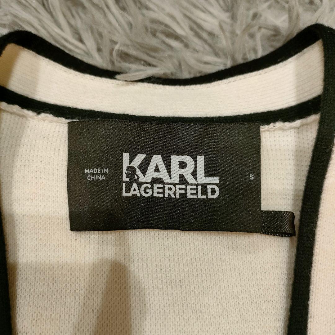 良品　Karl Lagerfeld　ロングカーディガン　S ベルト付 ポケット付