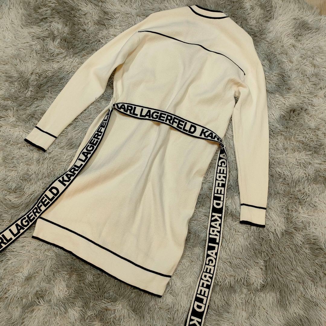 良品　Karl Lagerfeld　ロングカーディガン　S ベルト付 ポケット付