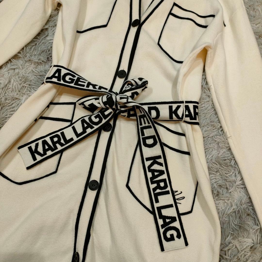 良品　Karl Lagerfeld　ロングカーディガン　S ベルト付 ポケット付