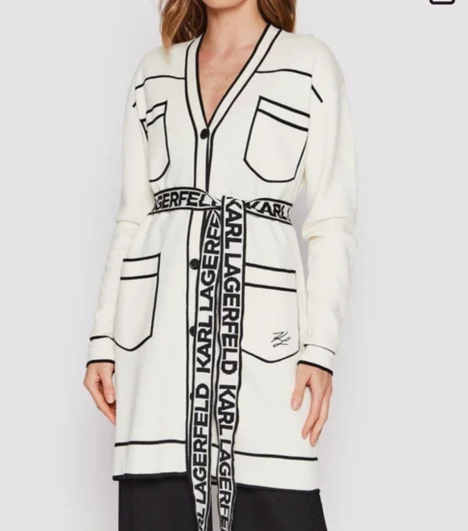 良品　Karl Lagerfeld　ロングカーディガン　S ベルト付 ポケット付