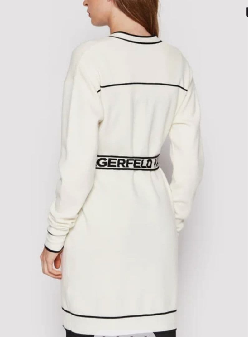 良品　Karl Lagerfeld　ロングカーディガン　S ベルト付 ポケット付