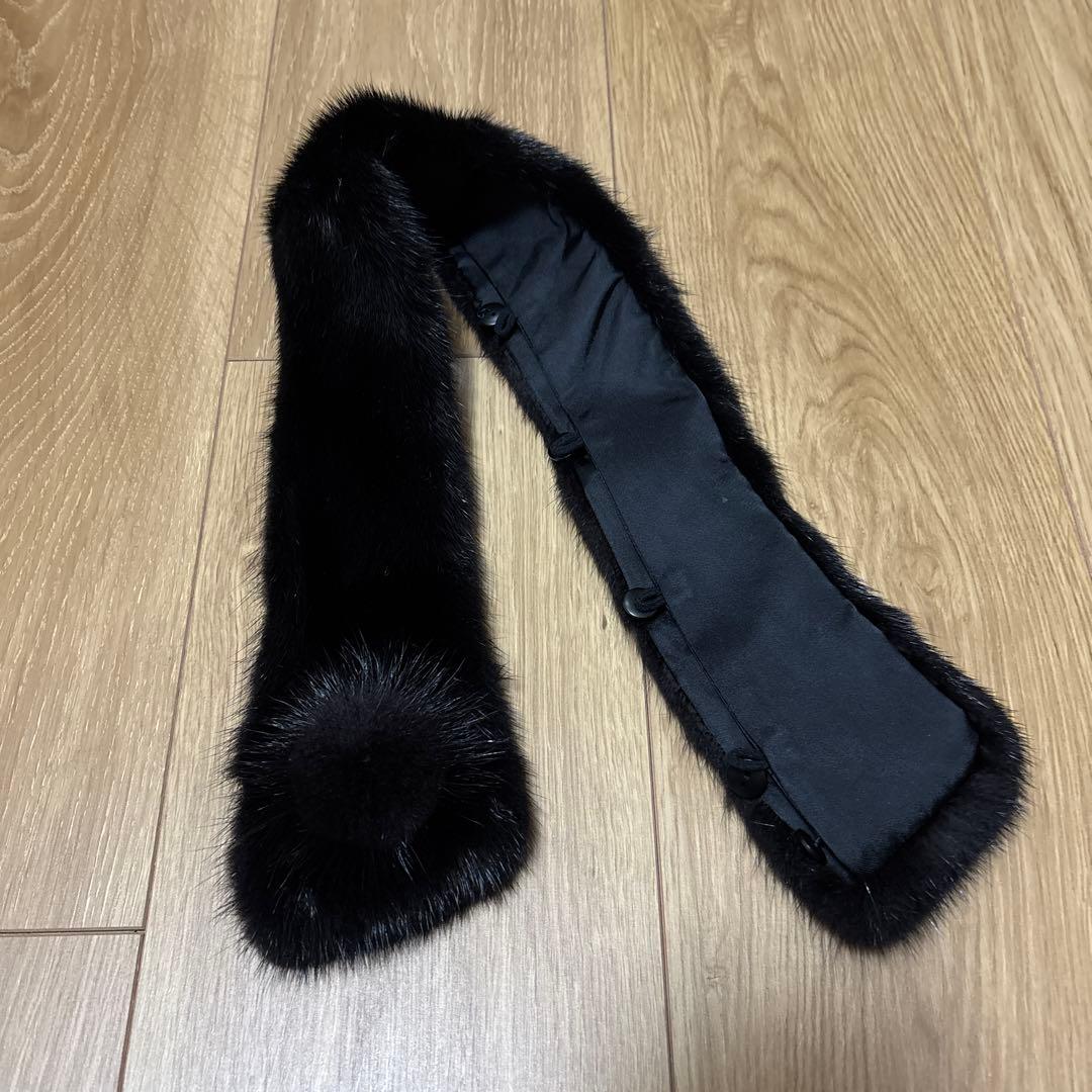 iwaneshibori　ミンク襟付きブラックカシミヤロングコート